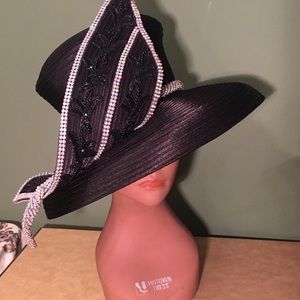 New CHARM NY Black Wide Brim Hat A/B Rhinestones